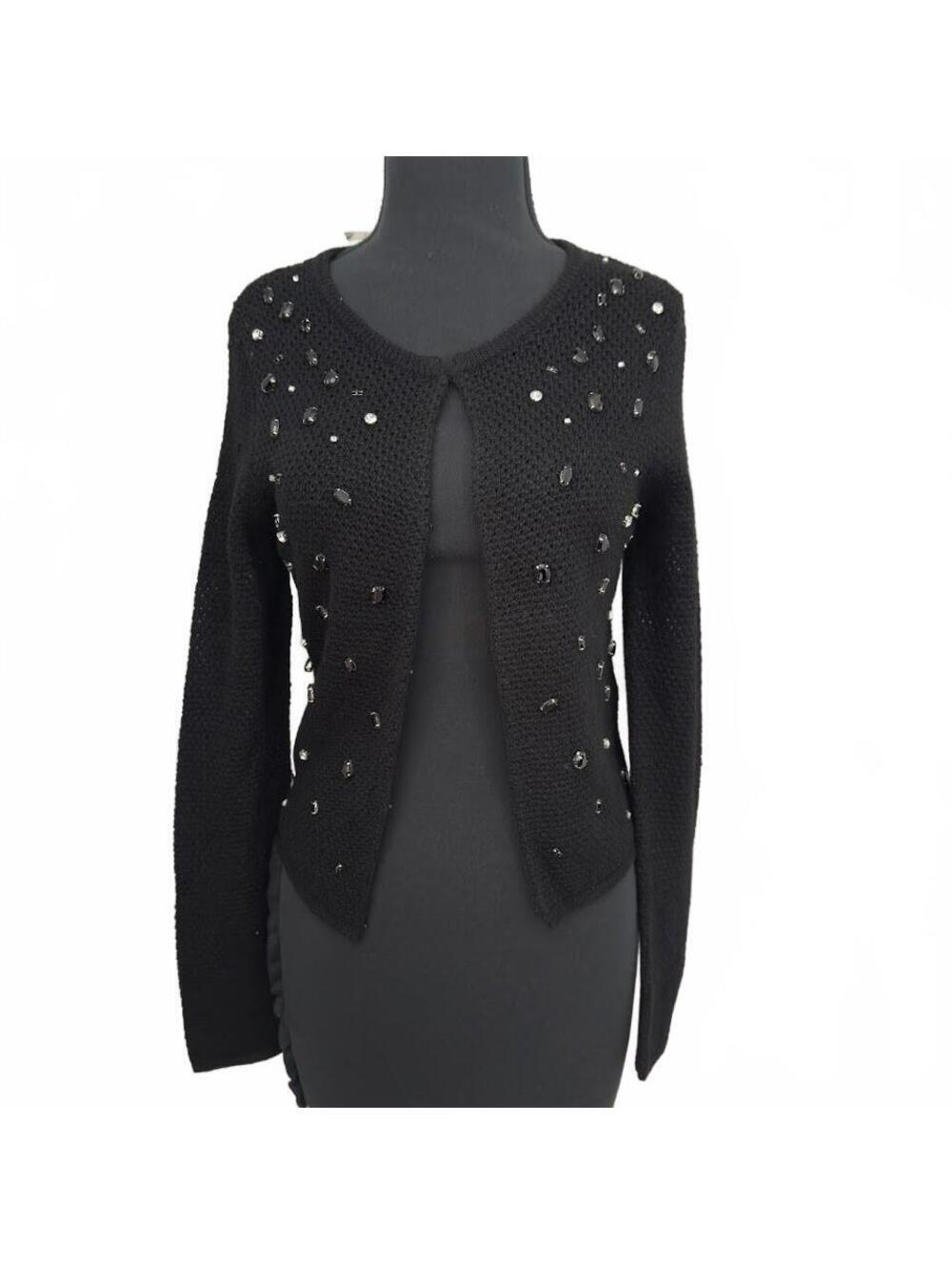 BNWT Passport Black Knitted Cardigan Decorative Stones Wool Blend Size S 34